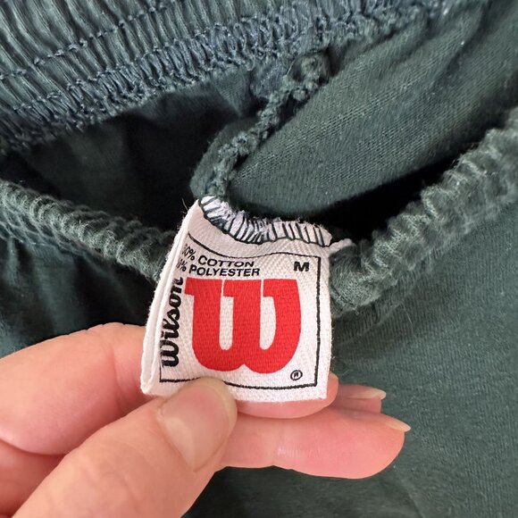 Vtg Mens Green Sweatpants Medium Cotton Wilson Joggers Drawstring Emblem Pockets - Picture 4 of 10